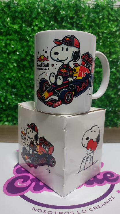 Taza Snoopy F1 RedBull + Caja Temática · Diseño 066