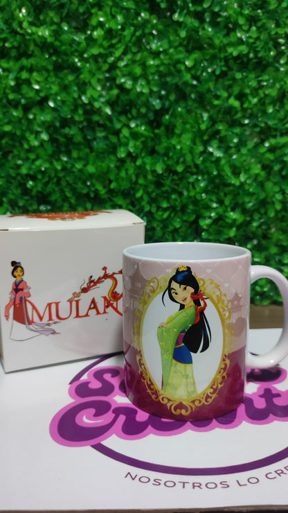 Taza Princesa Disney Mulan + Caja Temática · Diseño 129