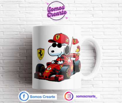 Taza Snoopy F1 Ferrari + Caja Temática · Diseño 067